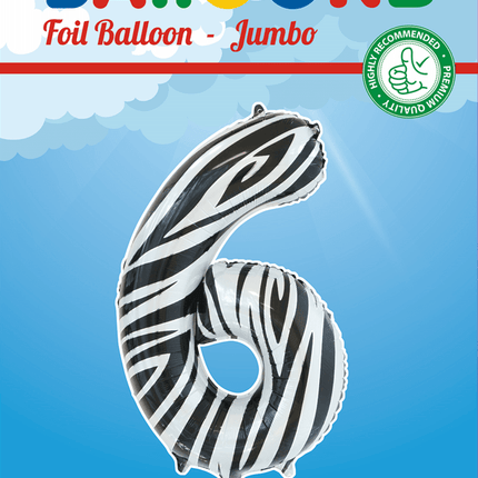 Folie Ballon Cijfer 6 Zebra XL 86cm leeg van WeFiesta koop je bij Partywinkel