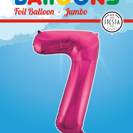 Folie Ballon Cijfer 7 Fuchsia XL 86cm leeg - Partywinkel - 5712735007135