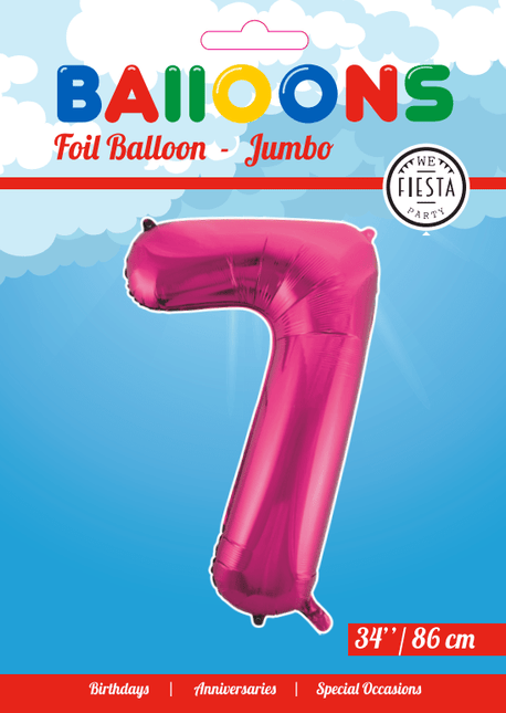 Folie Ballon Cijfer 7 Fuchsia XL 86cm leeg - Partywinkel - 5712735007135