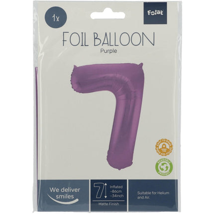 Folie Ballon Cijfer 7 Mat Paars XL 86cm leeg van Folat koop je bij Partywinkel