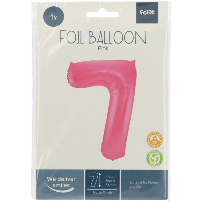 Folie Ballon Cijfer 7 Mat Roze XL 86cm leeg van Folat koop je bij Partywinkel