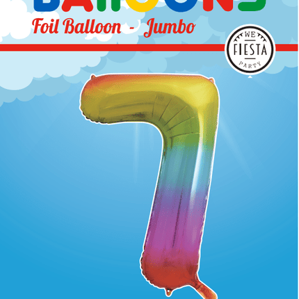 Folie Ballon Cijfer 7 Regenboog XL 86cm leeg van WeFiesta koop je bij Partywinkel