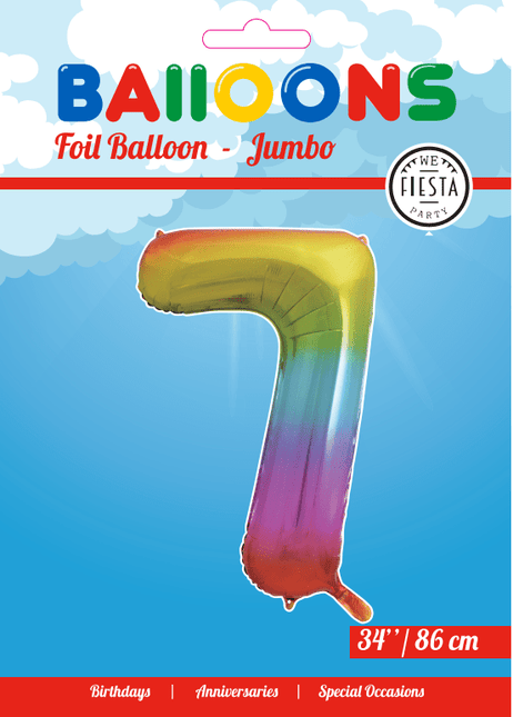 Folie Ballon Cijfer 7 Regenboog XL 86cm leeg van WeFiesta koop je bij Partywinkel