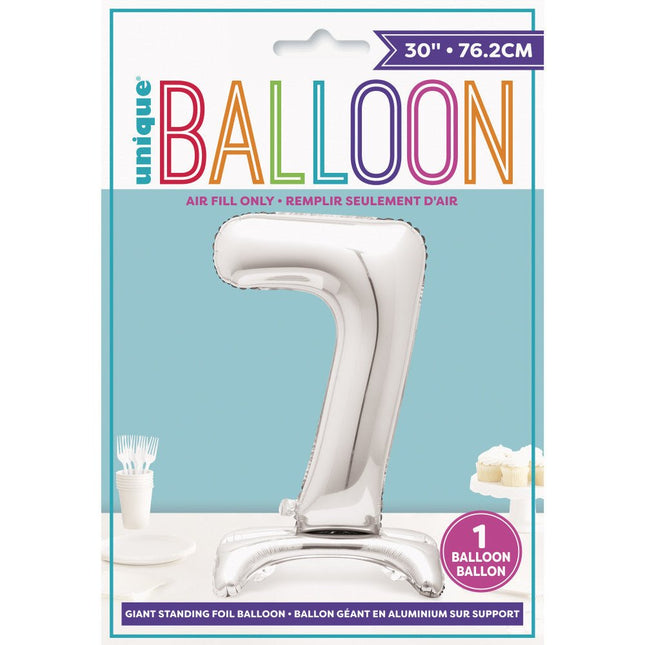 Folie Ballon Cijfer 7 Zilver Standaard 76cm van Unique koop je bij Partywinkel