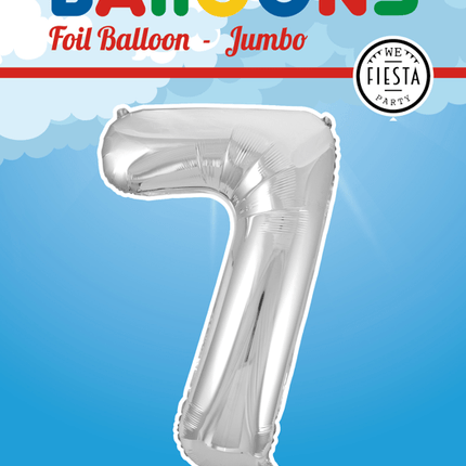 Folie Ballon Cijfer 7 Zilver XL 86cm leeg - Partywinkel - 5712735006640