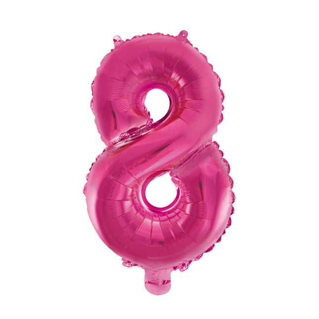 Folie Ballon Cijfer 8 Fuchsia XL 86cm leeg - Partywinkel - 5712735007142