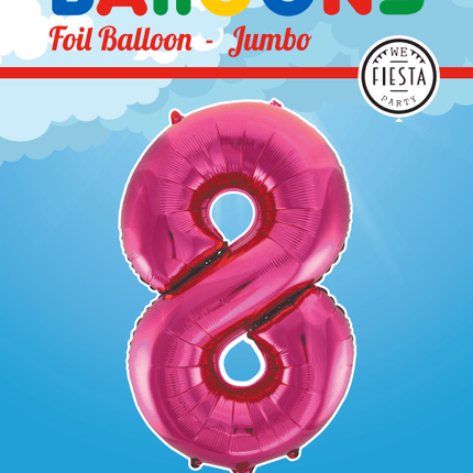 Folie Ballon Cijfer 8 Fuchsia XL 86cm leeg - Partywinkel - 5712735007142