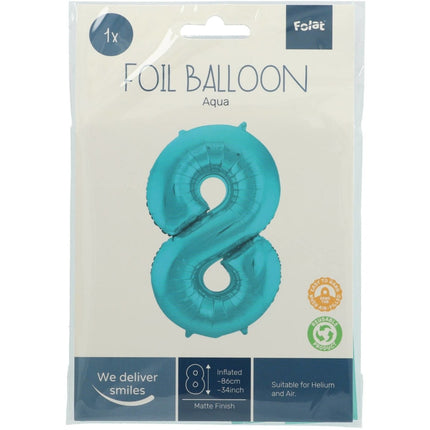 Folie Ballon Cijfer 8 Pastel Mintgroen XL 86cm leeg van Folat koop je bij Partywinkel