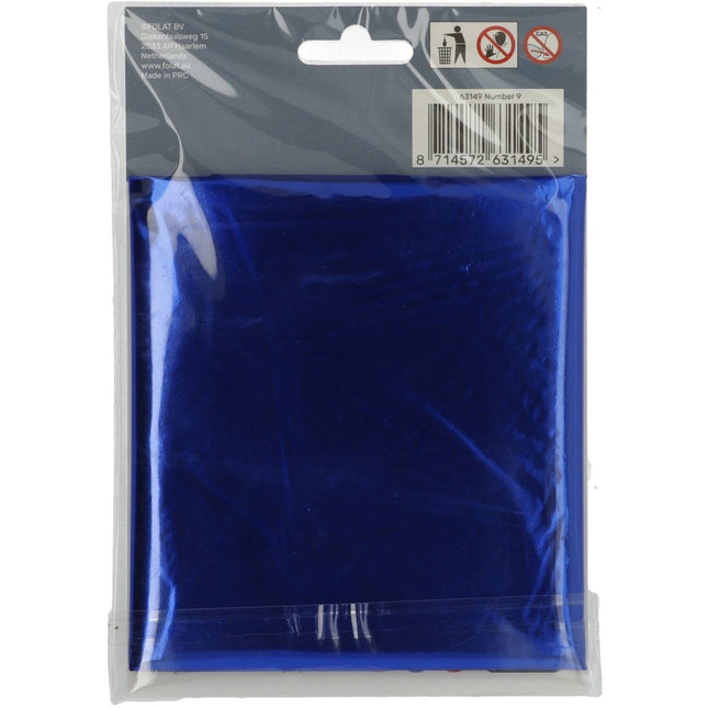 Folie Ballon Cijfer 9 Blauw Metallic XL 86cm leeg van Folat koop je bij Partywinkel