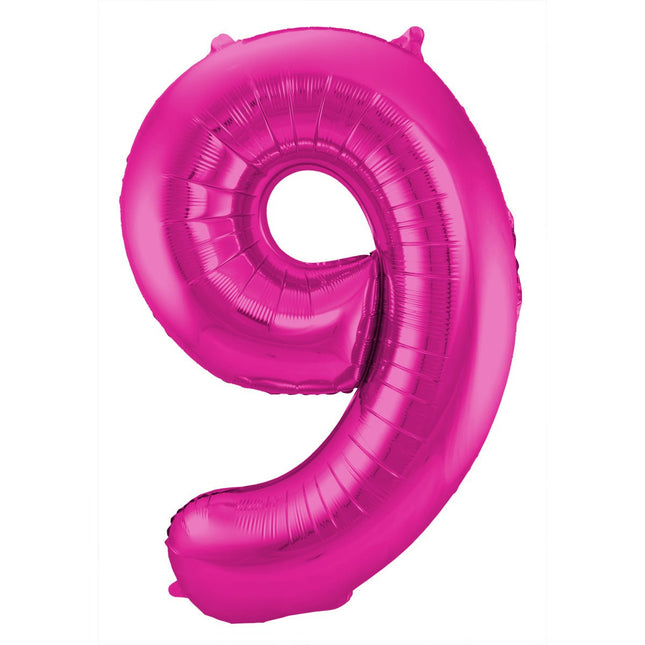Folie Ballon Cijfer 9 Fuchsia Metallic XL 86cm leeg van Folat koop je bij Partywinkel