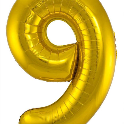 Folie Ballon Cijfer 9 Goud Metallic XL 86cm leeg van Folat koop je bij Partywinkel