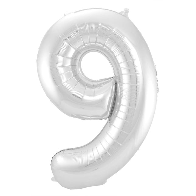 Folie Ballon Cijfer 9 Zilver Metallic XL 86cm leeg van Folat koop je bij Partywinkel