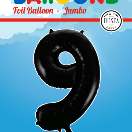 Folie Ballon Cijfer 9 Zwart XL 86cm leeg van WeFiesta koop je bij Partywinkel