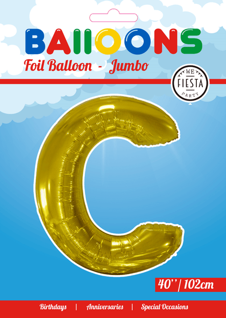 Folie Ballon Letter C Goud XL 102cm leeg van WeFiesta koop je bij Partywinkel