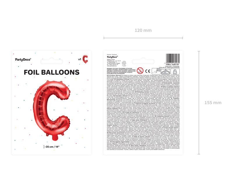 Folie Ballon Letter C Rood Leeg 35cm van Partydeco koop je bij Partywinkel