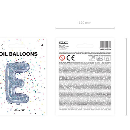 Folie Ballon Letter E Holografisch Leeg 35cm van Partydeco koop je bij Partywinkel