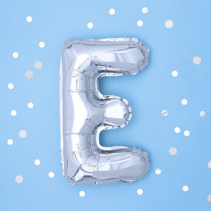 Folie Ballon Letter E Zilver Leeg 35cm van Partydeco koop je bij Partywinkel