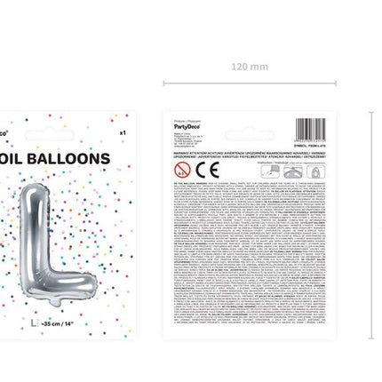Folie Ballon Letter L Zilver Leeg 35cm van Partydeco koop je bij Partywinkel
