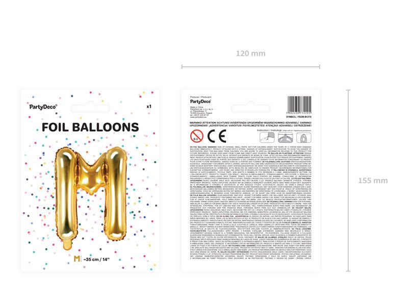 Folie Ballon Letter M Goud Leeg 35cm van Partydeco koop je bij Partywinkel