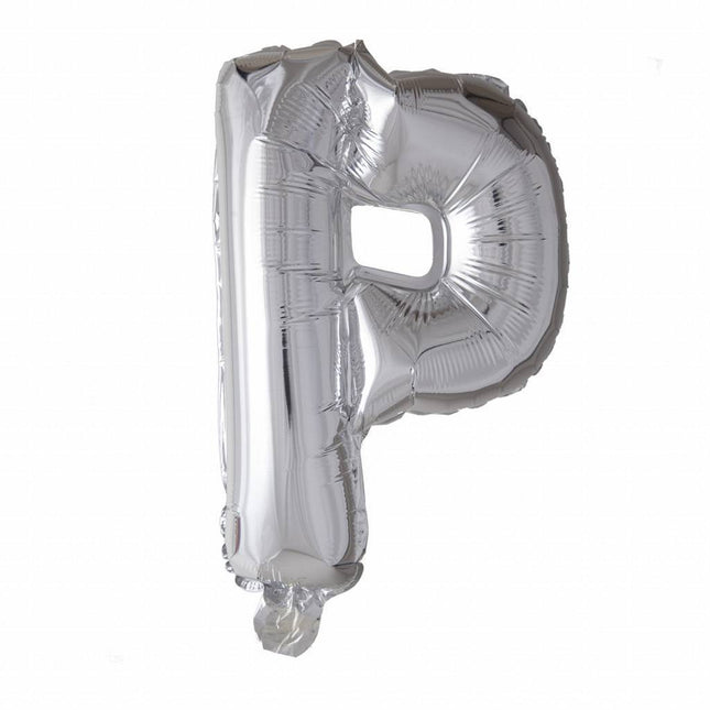 Folie Ballon Letter P Zilver 41cm met Rietje van WeFiesta koop je bij Partywinkel