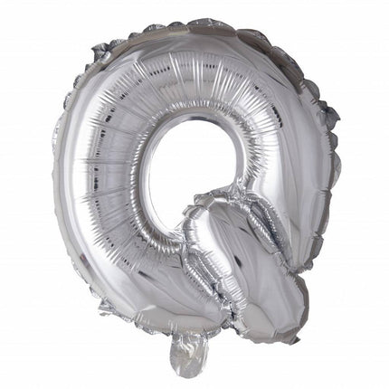 Folie Ballon Letter Q Zilver 41cm met Rietje van WeFiesta koop je bij Partywinkel