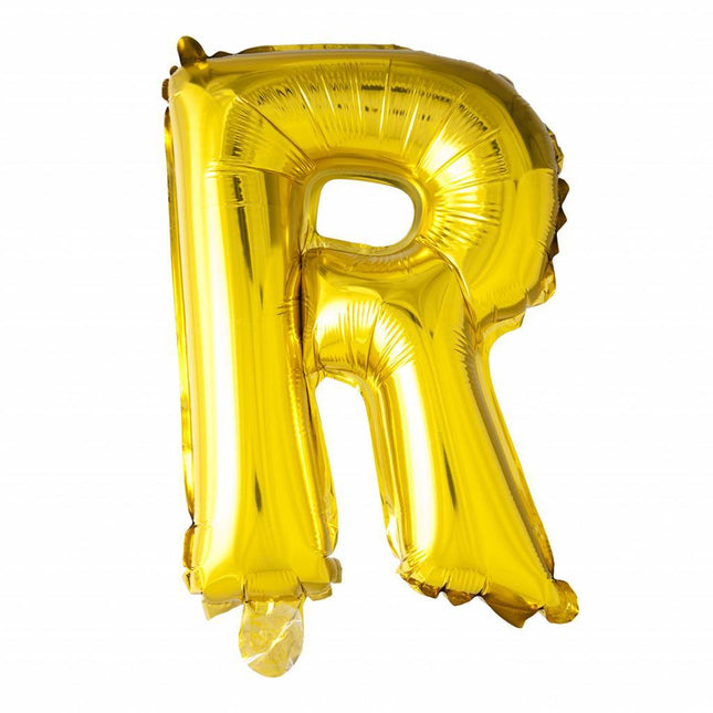 Folie Ballon Letter R Goud XL 102cm leeg van WeFiesta koop je bij Partywinkel
