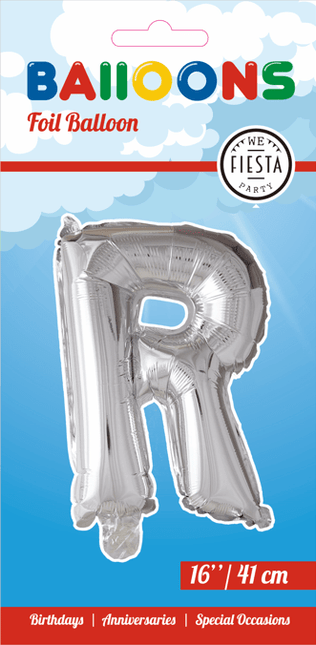 Folie Ballon Letter R Zilver 41cm met Rietje van WeFiesta koop je bij Partywinkel