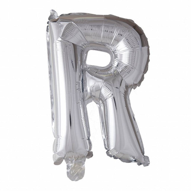 Folie Ballon Letter R Zilver 41cm met Rietje van WeFiesta koop je bij Partywinkel