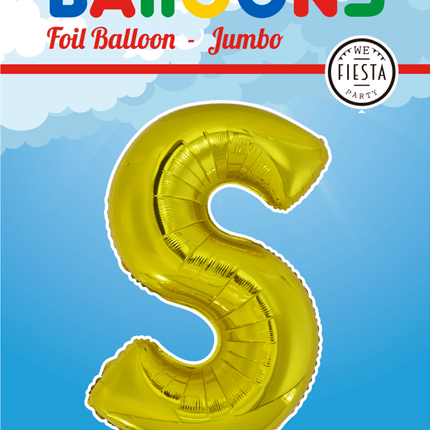 Folie Ballon Letter S Goud XL 102cm leeg van WeFiesta koop je bij Partywinkel