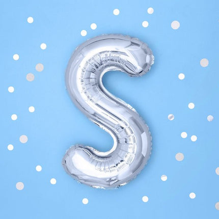Folie Ballon Letter S Zilver Leeg 35cm van Partydeco koop je bij Partywinkel