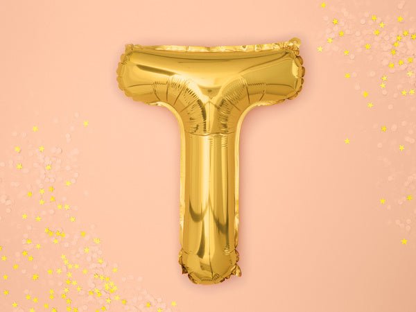 Folie Ballon Letter T Goud Leeg 35cm van Partydeco koop je bij Partywinkel