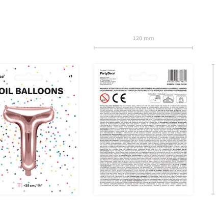 Folie Ballon Letter T Rose Goud Leeg 35cm van Partydeco koop je bij Partywinkel
