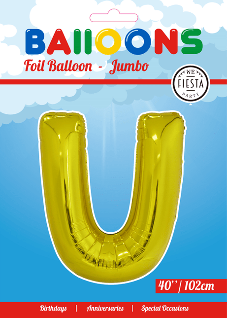 Folie Ballon Letter U Goud XL 102cm leeg van WeFiesta koop je bij Partywinkel