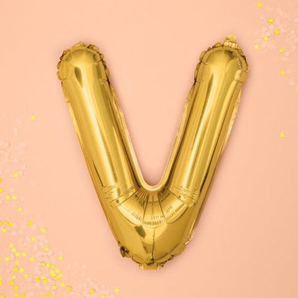 Folie Ballon Letter V Goud Leeg 35cm van Partydeco koop je bij Partywinkel