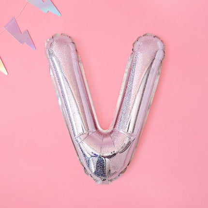 Folie Ballon Letter V Holografisch Leeg 35cm van Partydeco koop je bij Partywinkel