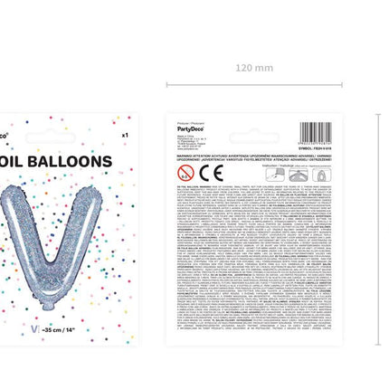 Folie Ballon Letter V Holografisch Leeg 35cm van Partydeco koop je bij Partywinkel