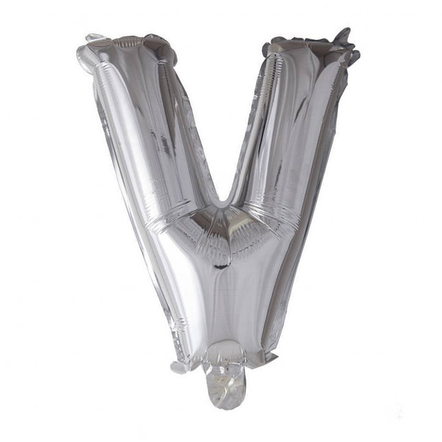 Folie Ballon Letter V Zilver 41cm met Rietje van WeFiesta koop je bij Partywinkel