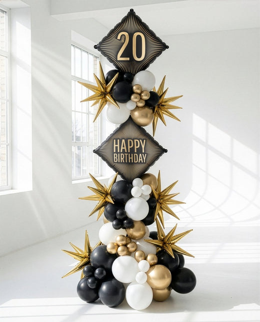 Folie Helium Ballon 20 Jaar Zwart Goud 46cm Leeg van Partydeco koop je bij Partywinkel