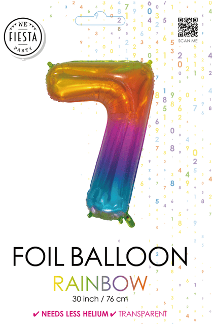 Folieballon Cijfer 7 Regenboog Transparant 66cm van WeFiesta koop je bij Partywinkel