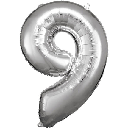 Folieballon – Cijfer 9 – Zilver – 89 x 60 cm van Riethmueller koop je bij Partywinkel