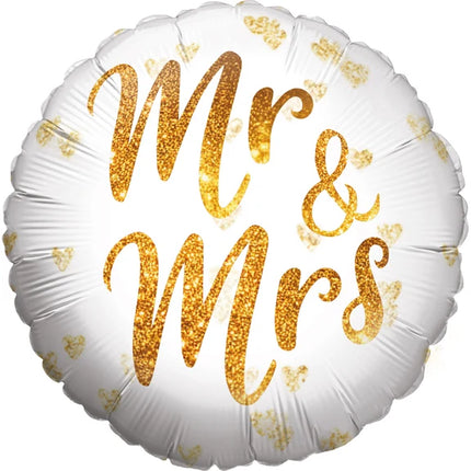 Globo de helio «Mr and Mrs», blanco y dorado, vacío, 45 cm
