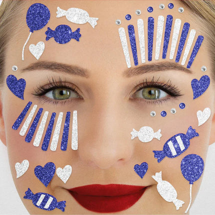 Pegatinas de cara de payaso blancas y azules