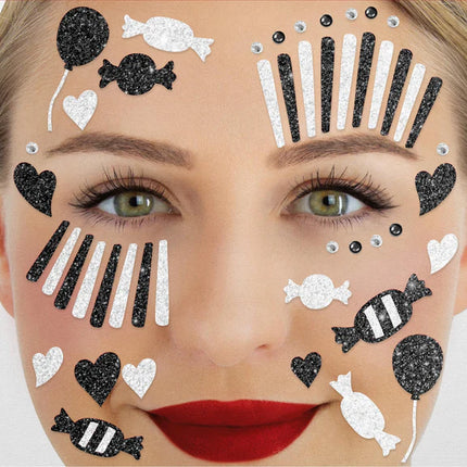 Pegatinas para la cara en blanco y negro: payaso