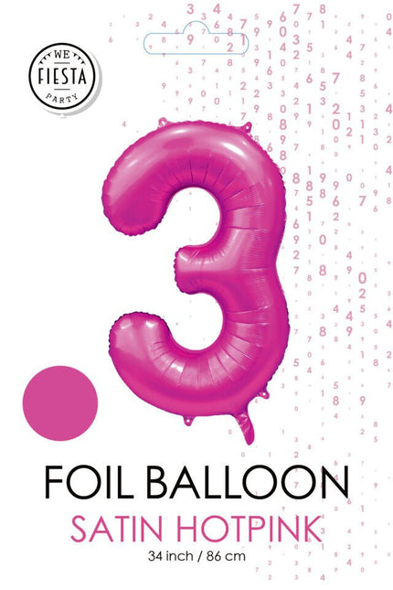 Fuchsia Cijfer Ballon 3 Jaar Glans 86cm van WeFiesta koop je bij Partywinkel