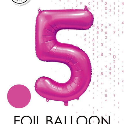 Fuchsia Cijfer Ballon 5 Jaar Glans 86cm van WeFiesta koop je bij Partywinkel