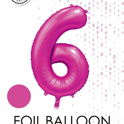Fuchsia Cijfer Ballon 6 Jaar Glans 86cm van WeFiesta koop je bij Partywinkel