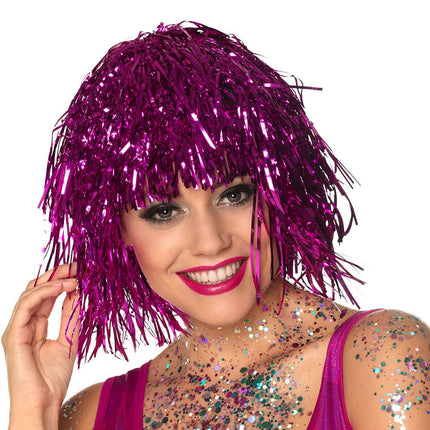 Fuchsia Pruik Metallic van Boland koop je bij Partywinkel