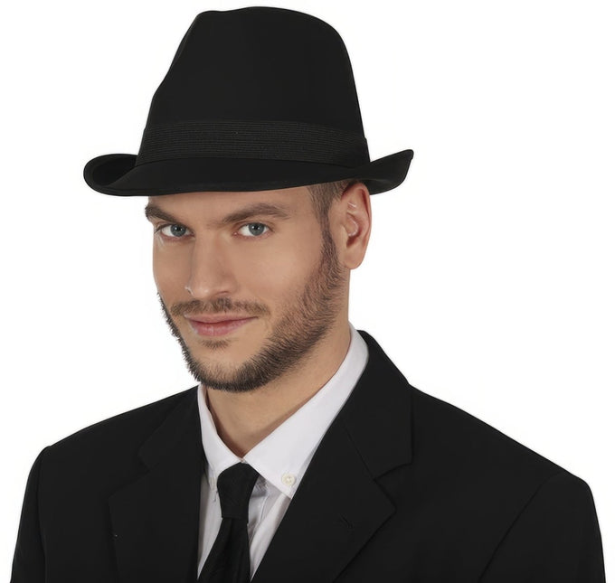 Gangster Hoed Zwart Met Band van Fiestas Guirca koop je bij Partywinkel