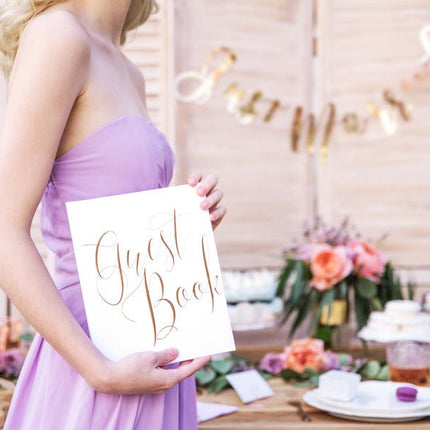 Gastenboek Rose Gouden Letters 24,5cm van Partydeco koop je bij Partywinkel