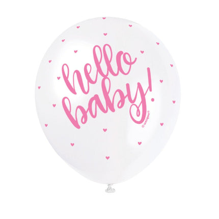 Geboorte Ballonnen Hello Baby Roze 30cm 5st van Unique koop je bij Partywinkel